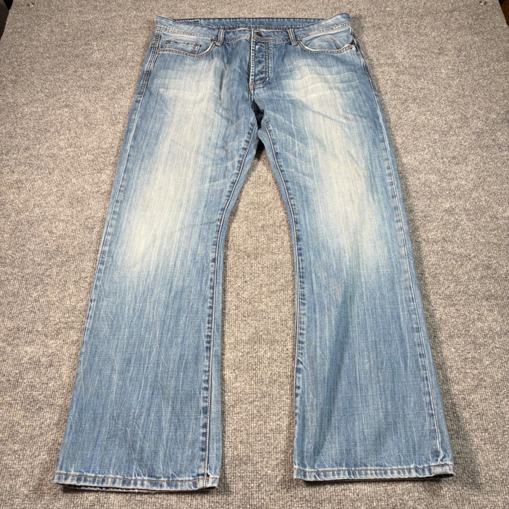 Buffalo David Bitton King Slim Boot Jeans Mens 36 Light Wash Faded Stretch Denim